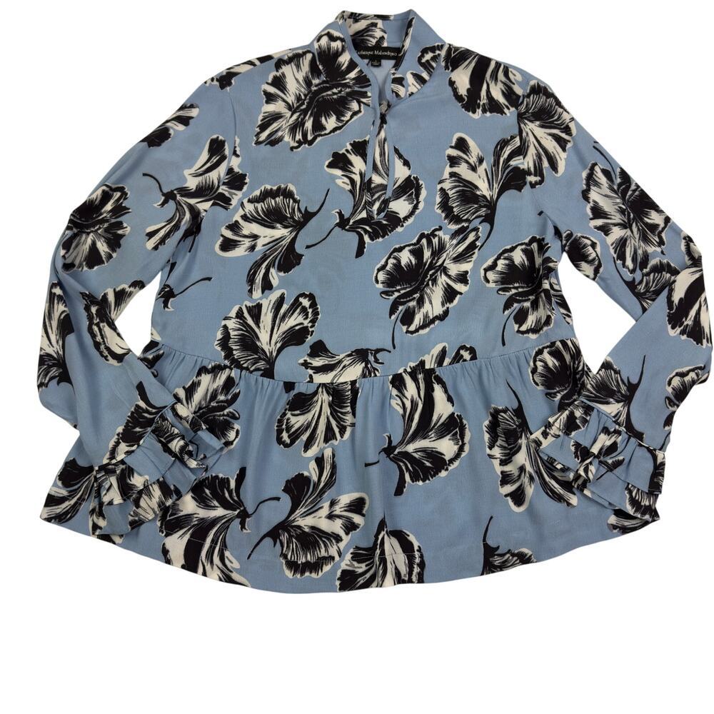 Catherine Malandrino Viscose Floral Peplum Long Sleeve Blouse Women's Size Small
